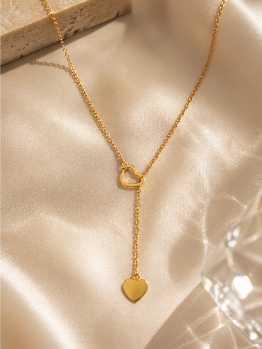 NWT Gold Heart Y Necklace Dainty Drop Pendant Feminine Layering Jewelry